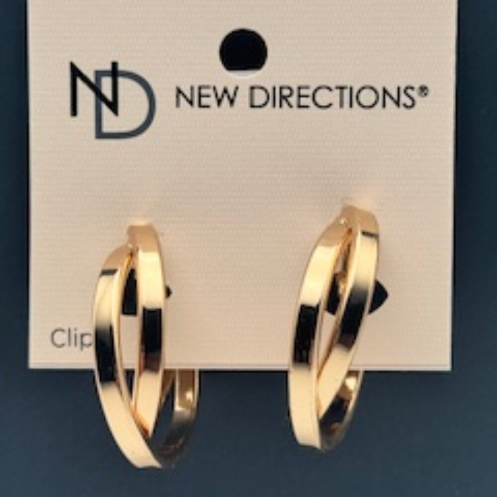 New Directions Elegant Gold-Toned Crisscross Clip-On Earrings - Picture 2 of 4